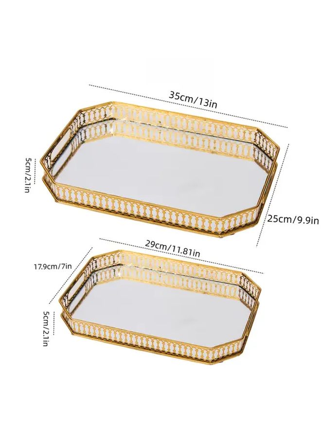 2pcs Gold Metal Vanity Tray Large Makeup Jewelry Organizer For Dresser Bathroom - Image 3